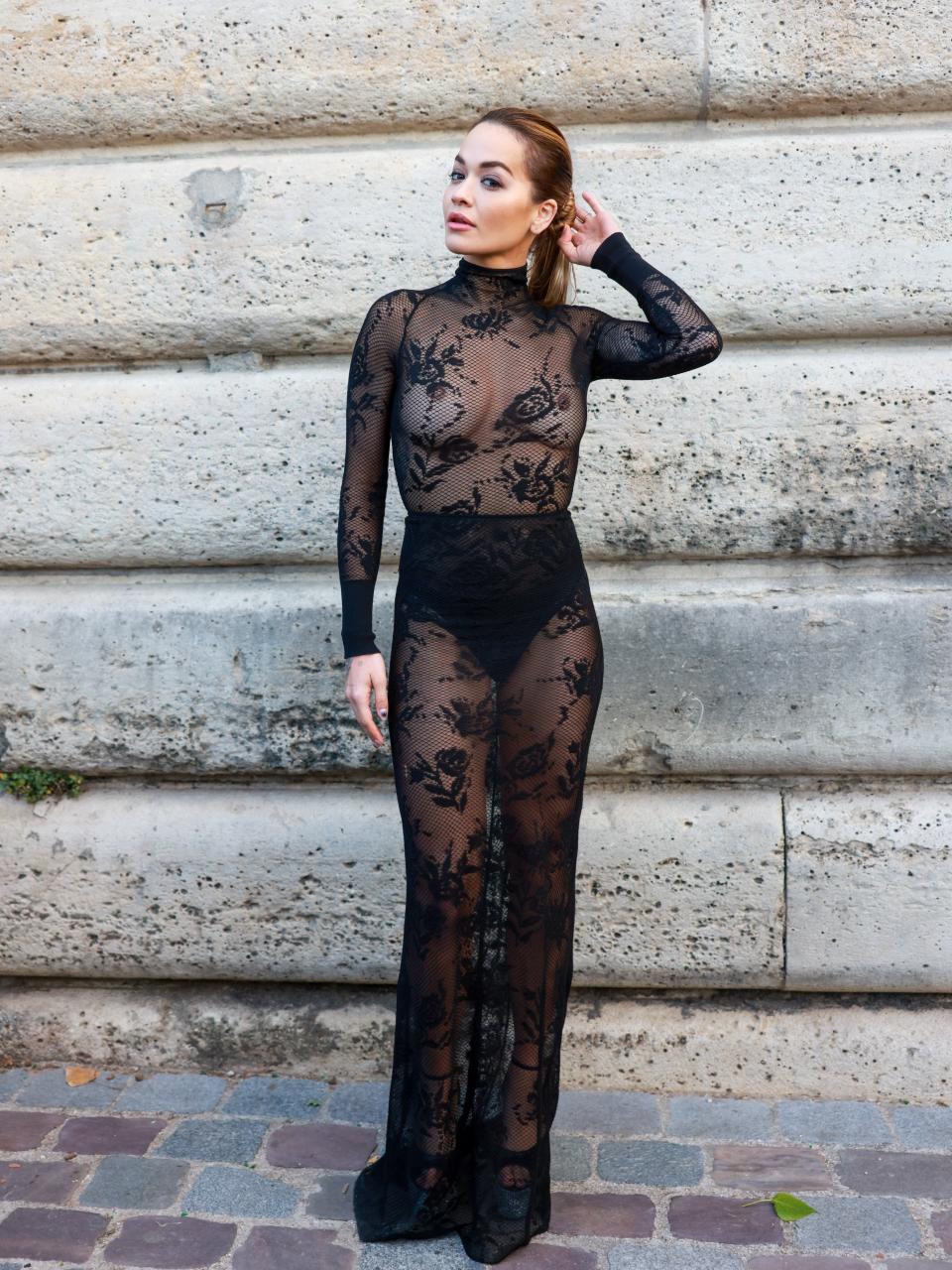 Rita Ora Goes Braless In Sheer Azzedine Alaïa Dress | POPSUGAR Fashion