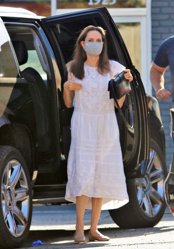 Angelina Jolie in a White Summer Dress - Los Feliz 07/01/2020