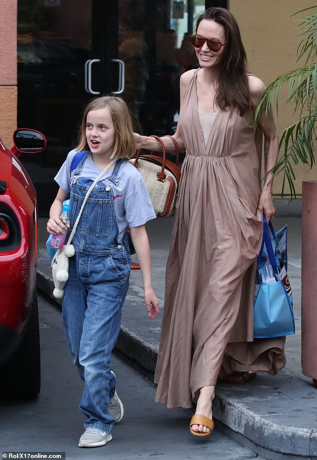 Bonding time: Angelina Jolie, 43, took some time off to bond with her daughter Vivienne, 10, as they were spotted out in Los Angeles on Saturday