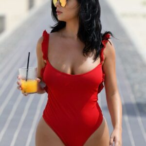 Demi Rose Rocks a Stunning Red Swimsuit while Enjoying the Beach in Cape Verde