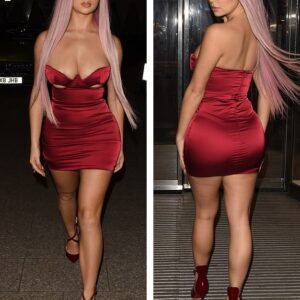 Demi Rose turned heads in a stunning figurehugging dress that accentuated her curves.