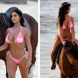 Demi Rose soaking up the sun and ocean vibes in a stunning pink ʙικιɴι. Beach days in Cape Verde are pure paradise!