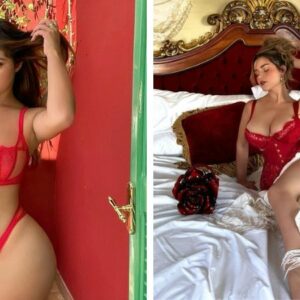 Wrapped in stunning red, Demi Rose never fails to captivate as a breathtaking masterpiece.