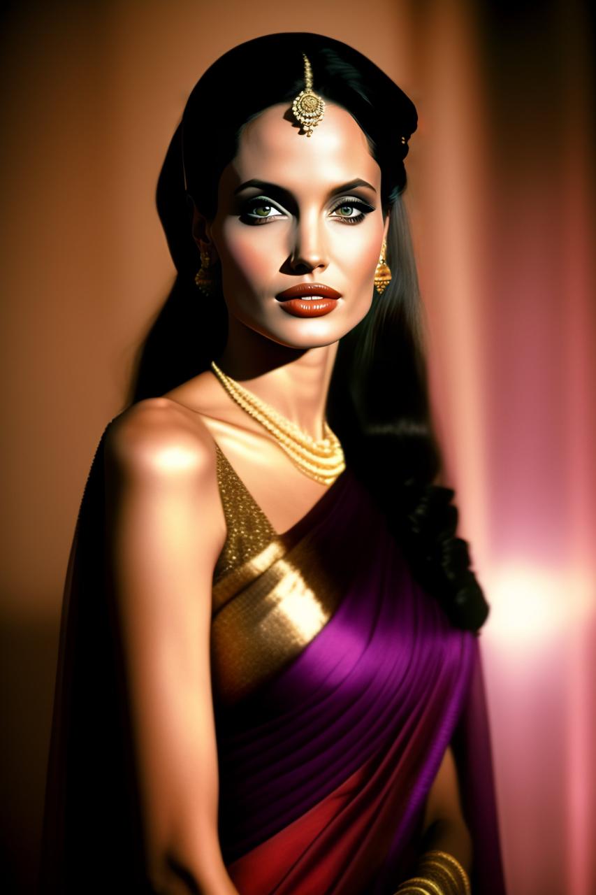 Lexica - Young angelina jolie wearing a saree-beautiful-looking elegant  with a wedding in the background