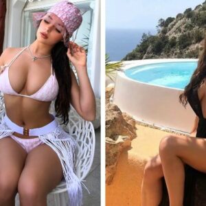 Demi Rose in baby pink teeniest outfit