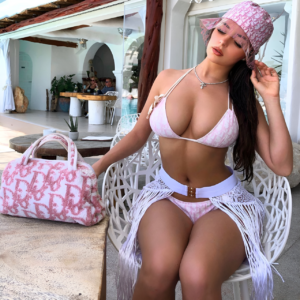 Demi Rose in baby pink teeniest outfit