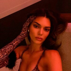 Embracing her wild side, Kendall Jenner rocks a fierce leopard print thong, radiating confidence and allure in a sultry bedroom pH๏τoshoot.