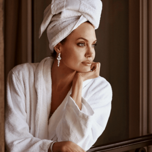 Step into the enchanting world of beauty with Angelina Jolie’s captivating window pose.