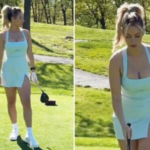 Paige Spiranac bursts out of top as stunning golf influencer gives tips in revealing outfit