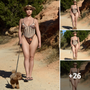 Radiating pure joy and warmth, Demi Rose enjoys a leisurely stroll with her beloved puppy by her side. The picture of blissful companionship!