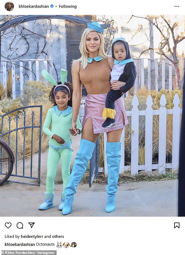 Family pH๏τo: Khloé Kardashian, 39, beamed while posing in adorable costumes with her daughter True, five and son Tatum, one. She posted them to Instagram on Wednesday