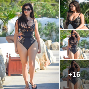 Demi 🌹 looks sensational as she displays her TINY waist in a racy black cut-out swimsuit during Ibiza getaway vs