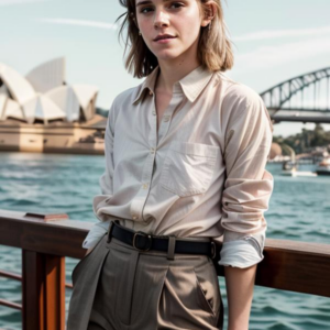 Emma Watson looking effortlessly chic in the vibrant city of Sydney, soaking in the essence of this iconic Australian destination. ✨ #SydneyStyle