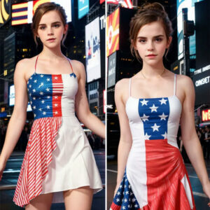 Who says you can’t be chic and patriotic at the same time? Emma Watson proves you can do both effortlessly! 🇺🇸💅 #FashionIcon