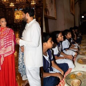 Kim and Khloe Kardashian serve food to children, visit Mumbai temple