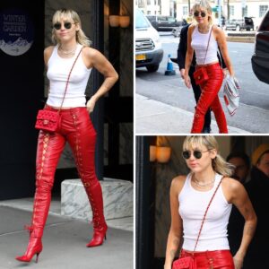 Miley Cyrus Heats Up Fashion Week With Her Daring Red Leather Look