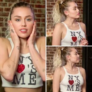 Effortlessly chic Miley Cyrus stuns in a gentle halter top and ponytail, embracing simplicity with grace and style.