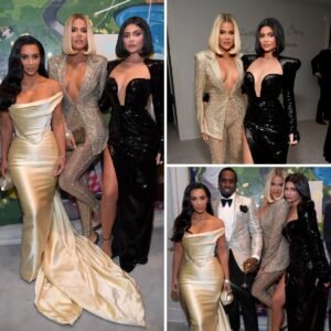 Radiating glamour and confidence, the Kardashian Jenner trio stole the spotlight at Sean Combs’ milestone celebration. Kim, Khloe, and Kylie  absolute icons!