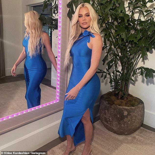 Babe in blue: The Revenge Body star wore her white blonde hair down in waves as she pouted for the camera in images shared to her Instagram pagex