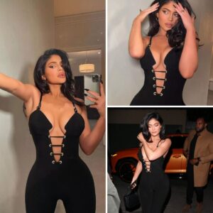 Kylie Jenner proves she’s the queen of style in a sleek black jumpsuit, shutting down any speculation with her authentic confidence and elegance.