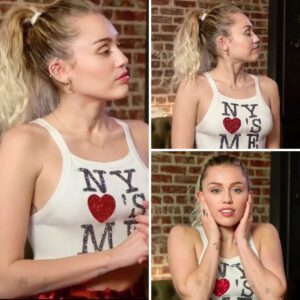 Miley Cyrus radiates effortless charm in a serene halter top and ponytail. Her timeless style is the epitome of grace and beauty.